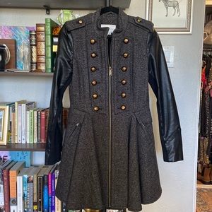 BCBGeneration tweed military coat with peplum and faux leather details